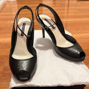 Ralph Lauren Collection Arielle Spectator Sandal, Black, Size 9
